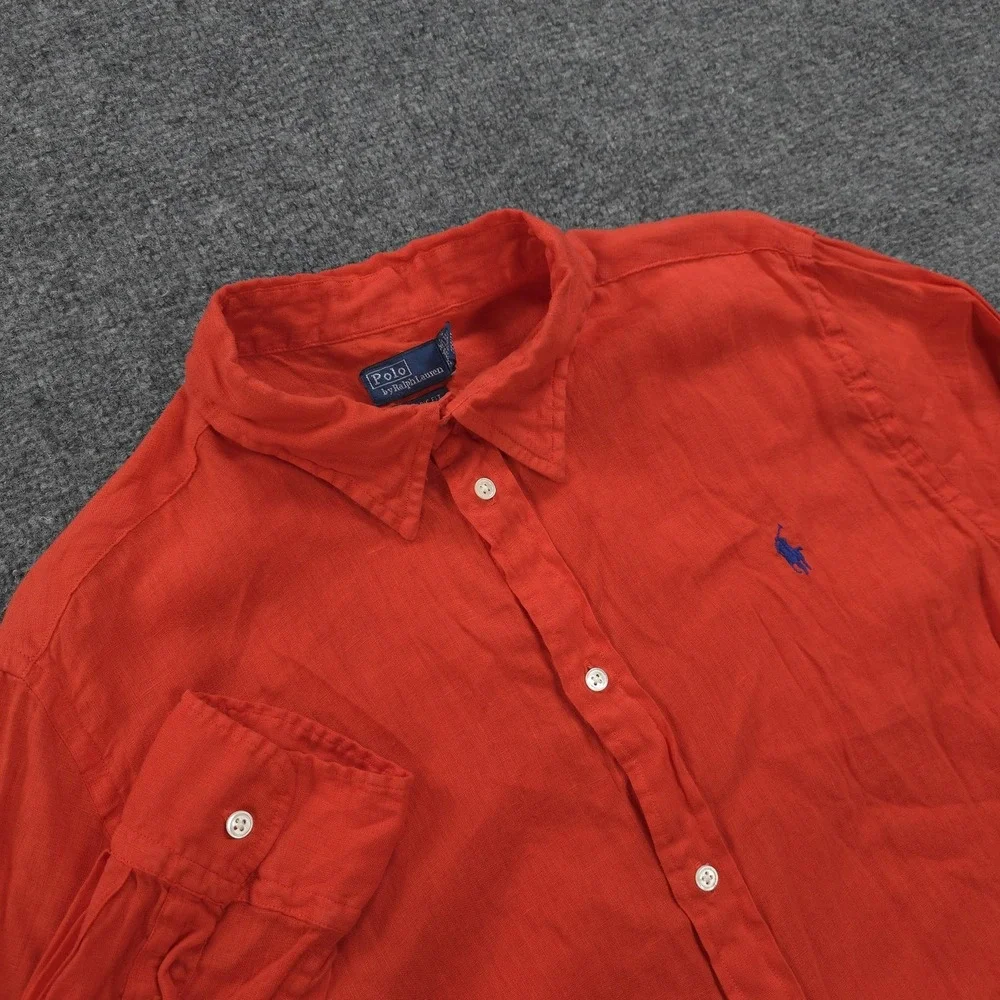 Vintage Polo Ralph Lauren Shirt Mens Large Red Linen Pony Logo Classic Fit